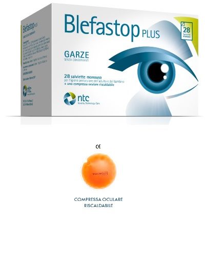 BLEFASTOP PLUS GARZA IN COTONE PIEGATA CON FILO DI BARIO 28SALVIETTE MONOUSO + 1 COMPRESSA OCULARE RISCALDABILE