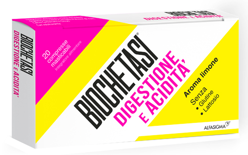 BIOCHETASI ACIDITA' 20 COMPRESSE MASTICABILI AROMA LIMONE SENZA GLUTINE SENZA LATTOSIO