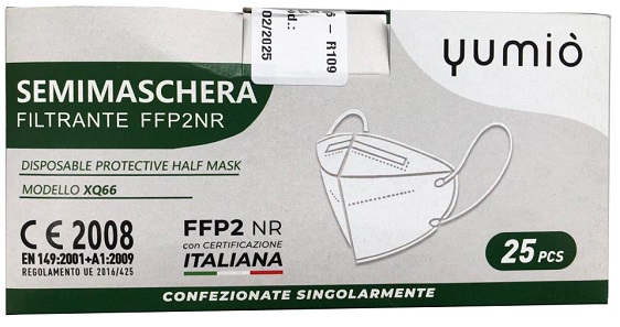 MASCHERINA SEMIFILTRANTE XQ66 FFP2 NR 25 PEZZI