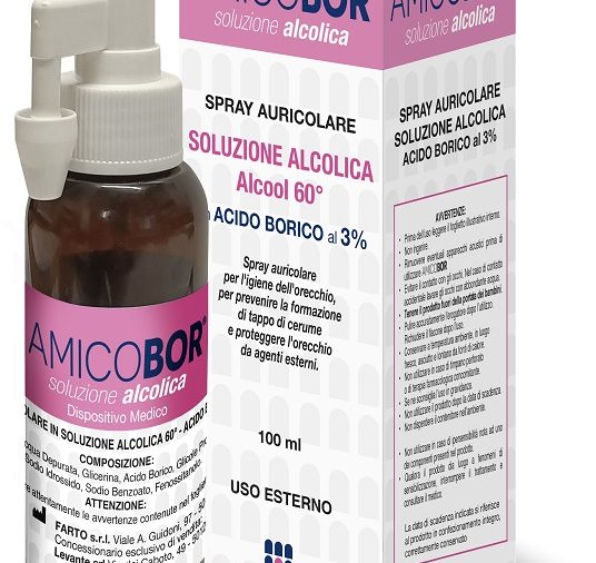 SOLUZIONE ALCOLICA PER IRRIGAZIONE DELL'ORECCHIO AMICOBOR 100 ML