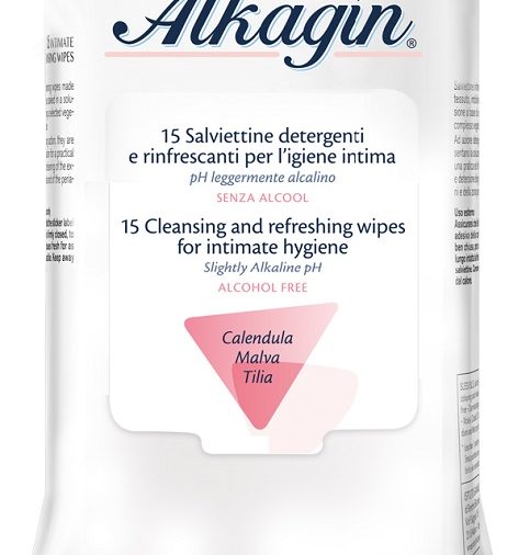 ALKAGIN SALVIETTINE DETERGENTI E RINFRESCANTI PER L'IGIENE INTIMA PH LEGGERMENTE ALCALINO SENZA ALCOOL 15 PEZZI CALENDULA MALVA E TILIA
