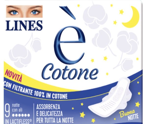 LINES E' COTONE ALI ASSORBENTE ESTERNO NOTTE 9 PEZZI