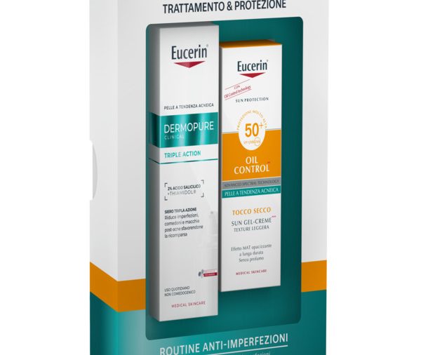 EUCERIN SUN DERMOPURE ROUTINE PACK Q1 2026 1 DERMOPURE CLINICAL SIERO TRIPLA AZIONE 40 ML + 1 SUN OIL CONTROL SPF 50+ 50ML