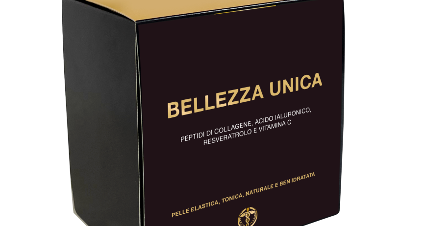 BELLEZZA UNICA è l'integratore alimentare avanzato formulated per stimolare la produzione di collagene, idratare la pelle in profondità e contrastare i segni dell'invecchiamento cutaneo. A base di Peptidi Bioattivi di Collagene Verisol®, Acido Ialuronico, Resveratrolo, Vitamina C, L-Lisina, Biotina, Zinco e Selenio, regala compattezza alla pelle e rafforza unghie e capelli. Azione Anti-Age Avanzata: Aumenta la sintesi di collagene ed elastina, riducendo le rughe e migliorando l'elasticità cutanea. Rafforza Unghie Fragili: Riduce la rottura e favorisce la crescita delle unghie. Elevata Biodisponibilità: Peptidi di collagene Verisol® facilmente digeribili e ad alto assorbimento. Gusto: Gradevole aroma di pesca. Formato: Confezione da 20 bustine.