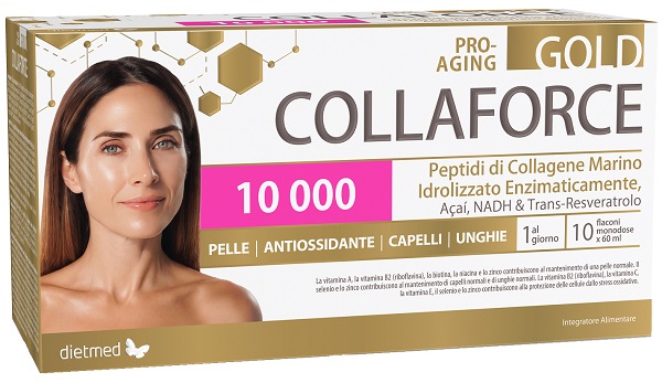 COLLAFORCE GOLD 10000 10 FLACONI 60 ML CON EDULCORANTE SENZAGLUTINE SENZA LATTOSIO